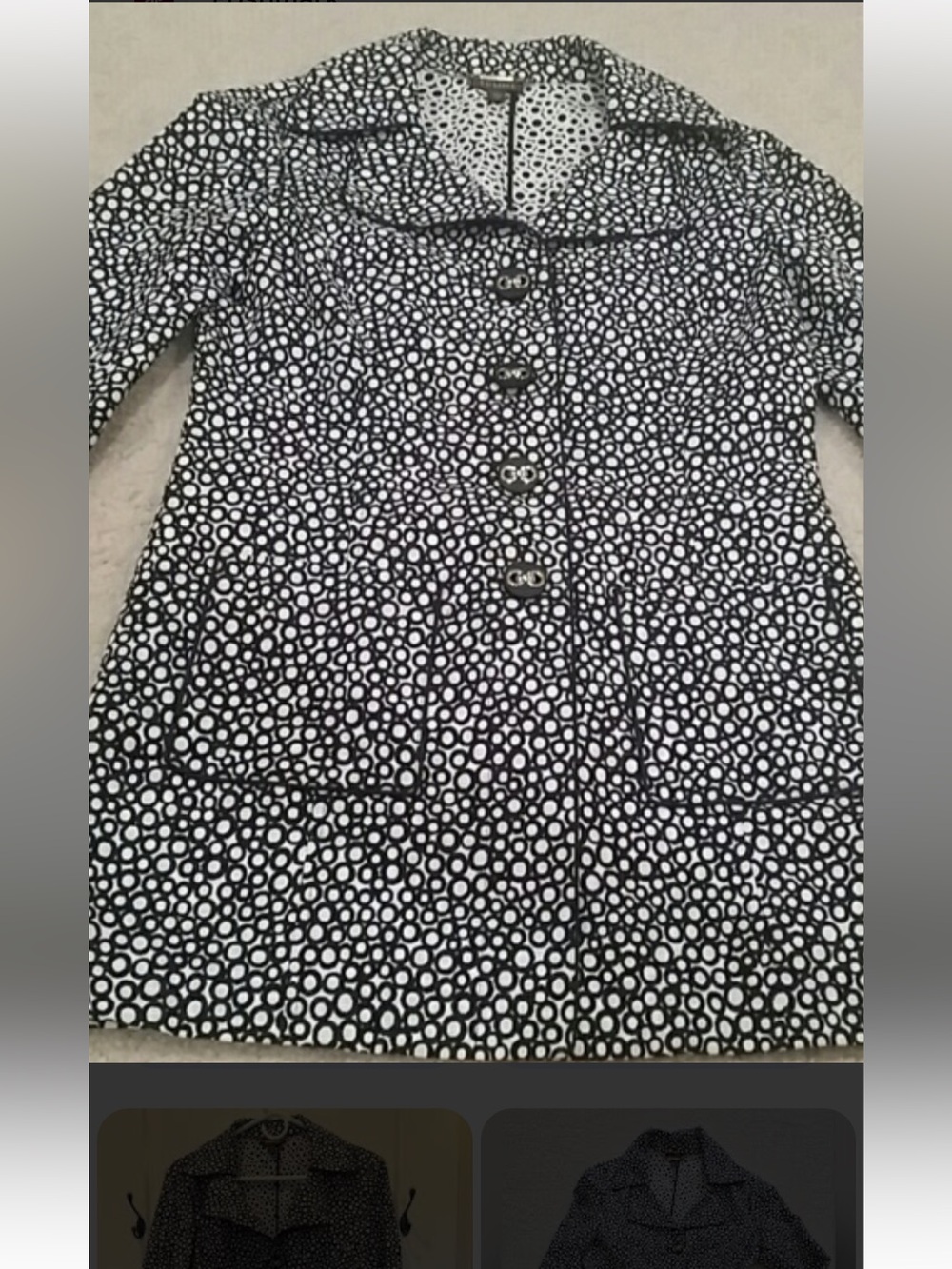 Tesori dark Navy and White Polka Dot Button-Up Jacket S